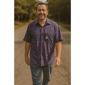 VTG Newport Blue Men Size Medium Hawaiian Button Down Purple‎ Shirt Retro Y2K